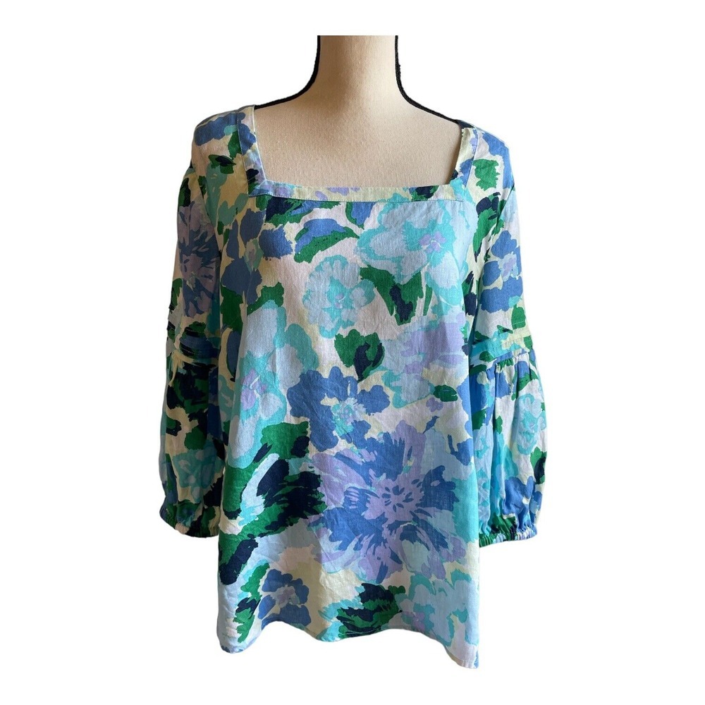 Charter Club Luxury Floral Top Women's Size Large 100% Linen